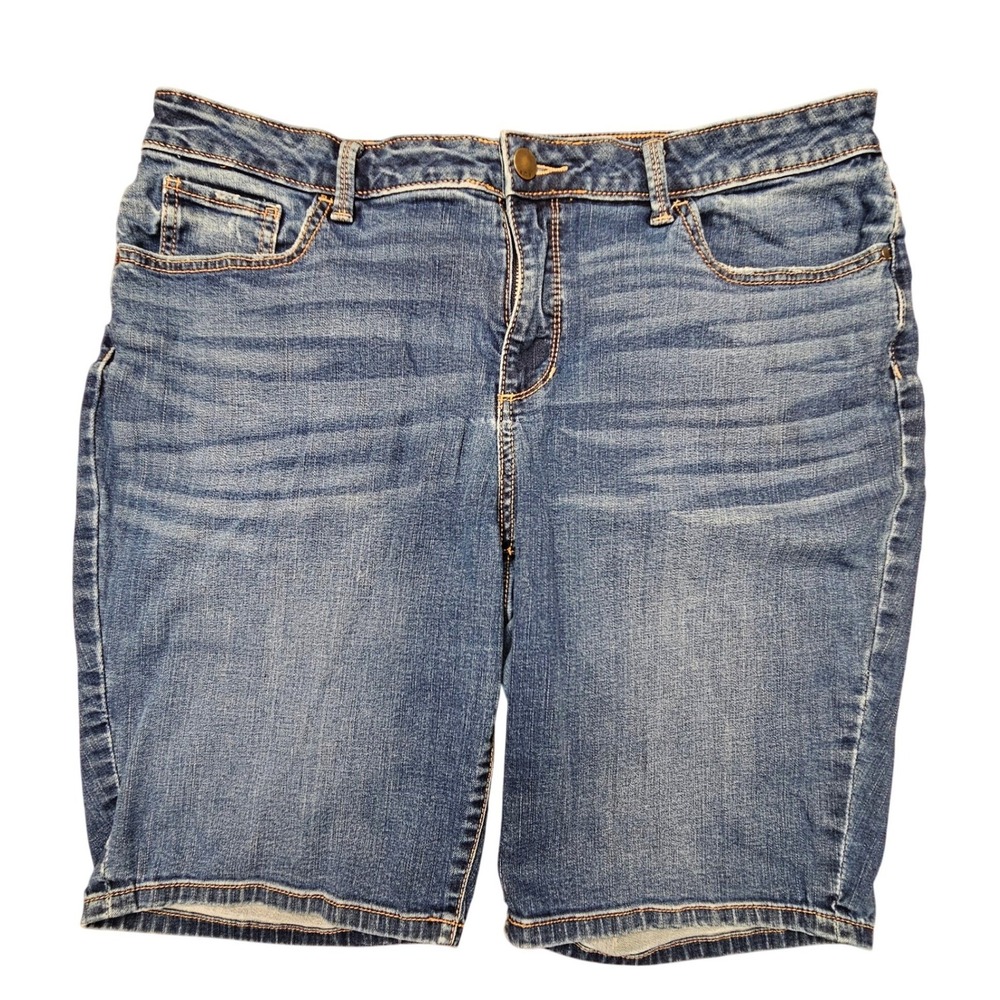 a.n.a Denim Bermuda Shorts Womens 16 Blue Jorts Stretch Mid Rise Distressed